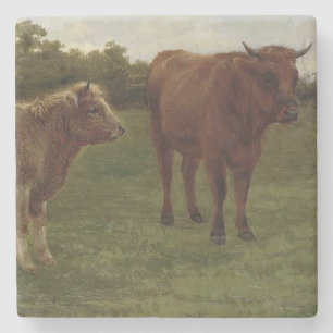 Porta-copo De Pedra Duas vacas em campo (por Rosa Bonheur)