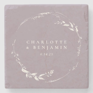 Porta-copo De Pedra Dusty Lilac Floral Wreath Monograma Personalizado