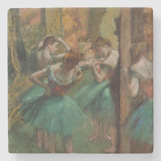 Porta-copo De Pedra Edgar Degas Dancers Rosa e Verde Porta copos (Frente)