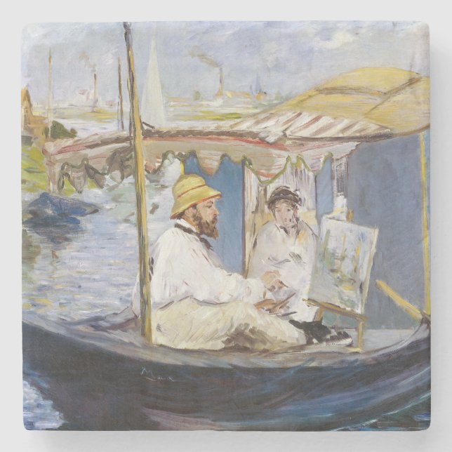 Porta-copo De Pedra Edouard Manet - Monet em seu barco estúdio (Frente)