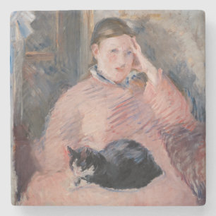 Porta-copo De Pedra Edouard Manet - Mulher com gato