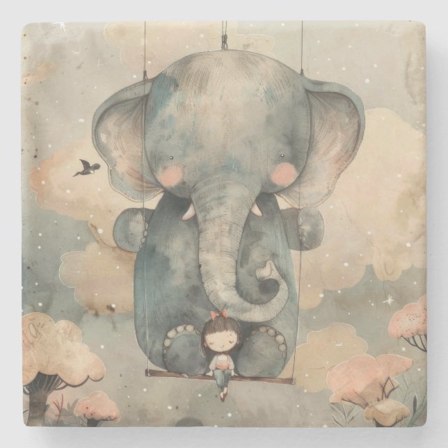 Porta-copo De Pedra "Elefante de Aquarela" (Frente)