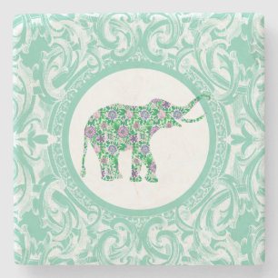 Porta-copo De Pedra Elefante Floral Verde E Roxo