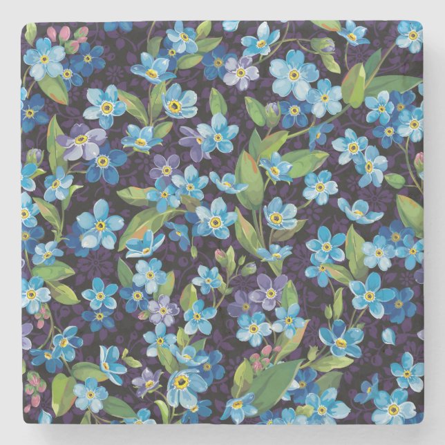 Porta-copo De Pedra Elegance Forget-Me-Not Floral Patterno (Frente)
