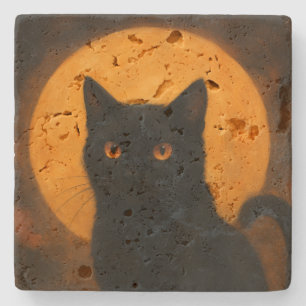 Porta-copo De Pedra Elegância Assustadora Halloween Gato Preto Lua da