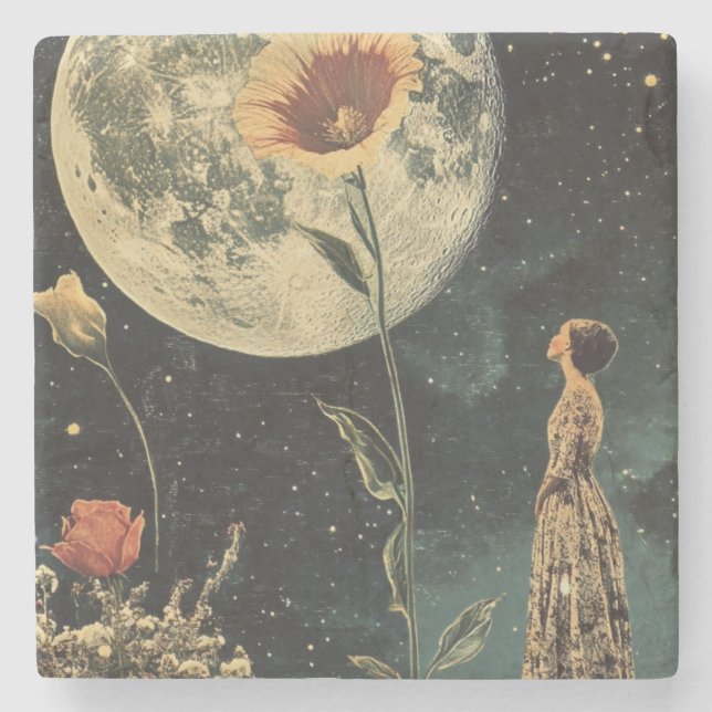 Porta-copo De Pedra Elegância Lua - Mulher com Lua (Frente)