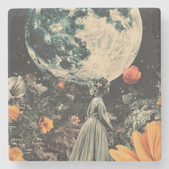 Porta-copo De Pedra Elegância Lua - Mulher com Lua (3) (Frente)
