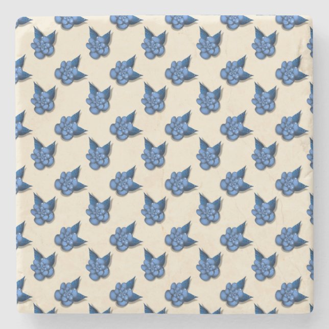 Porta-copo De Pedra Elegant Blue Botanical Floral Pattern Notebook Vin (Frente)