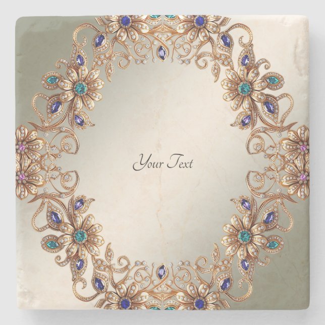 Porta-copo De Pedra Elegant Elegant Gold Jewel Flowers Stone Coaster (Frente)