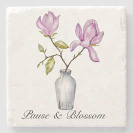 Porta-copo De Pedra Elegant Pink Magnolia Watercolor in Glass Vase
