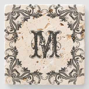 Porta-copo De Pedra Elegant Vintage Black Swirls Frame