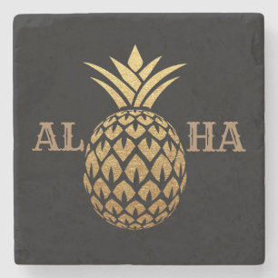 Porta-copo De Pedra Elegante abacaxi dourado aloha tropical havaiano p