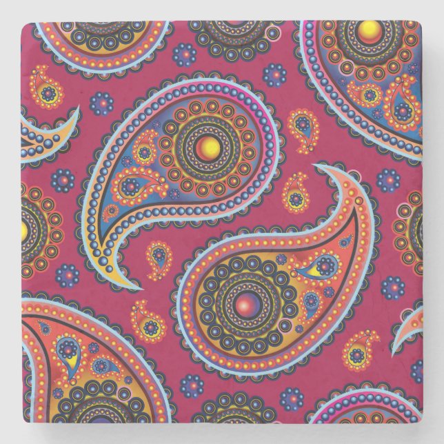Porta-copo De Pedra Elegante Burgundy Paisley e Mandala Pattern (Frente)