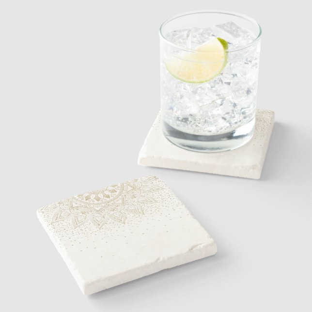 Porta-copo De Pedra Elegante Dourado Mandala Dots Design (Lateral)