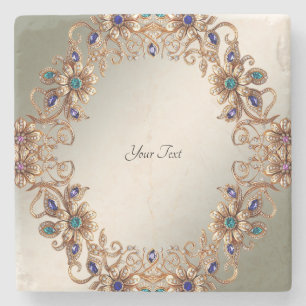 Porta-copo De Pedra Elegante Elegante Jóias Flores Pedra Gold Coaster
