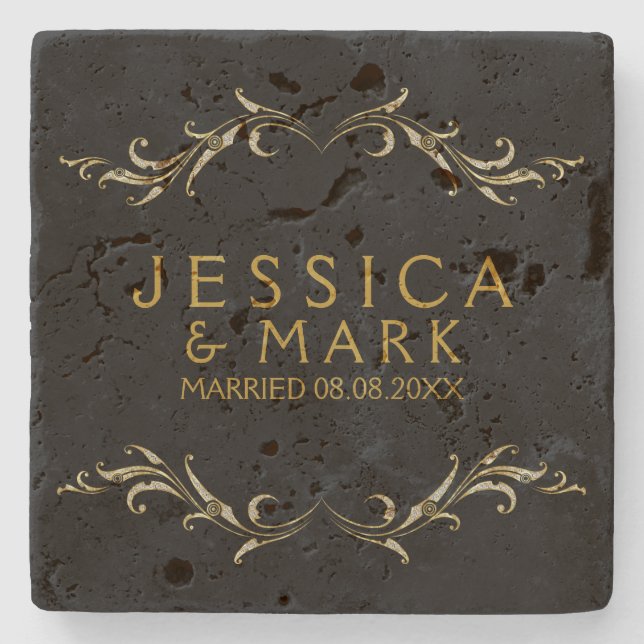 Porta-copo De Pedra Elegante Girly Swirls Floral Frame (Frente)