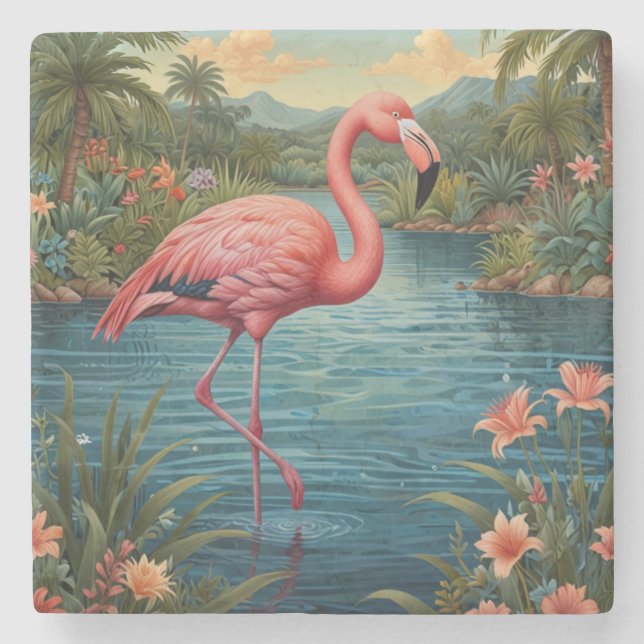 Porta-copo De Pedra Elegante paraíso tropical rosa flamingo (Frente)
