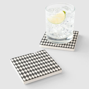 Porta-copo De Pedra Elegante Preto Branco Harlequim Geométrico Losango