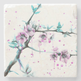 Porta-copo De Pedra Elegante Primavera floral Cor de água floral rosa