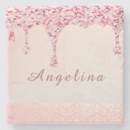 Porta-copo De Pedra Elegante Rosa Glamour Brilho de Gotejamento