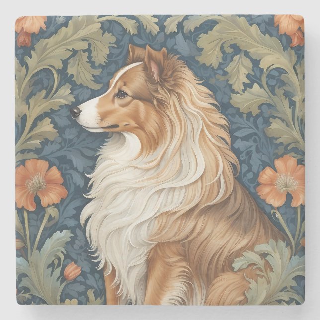 Porta-copo De Pedra Elegante Shetland Sheepdog William Morris Inspirou (Frente)
