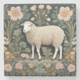 Porta-copo De Pedra Elegante White Sheep William Morris Inspirado
