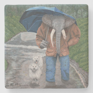 Porta-copo De Pedra Elephant Man Dog Walking Fantasy Art Stone Porta c