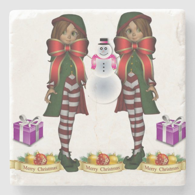 Porta-copo De Pedra Elf Marble Stone Porta copos Natal (Frente)