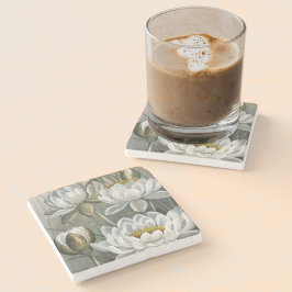 Porta-copo De Pedra Ellis Rowan White Water Lily Vintage Flowers