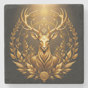 Porta-copo De Pedra Emblema de Veado Dourado