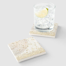 Porta-copo De Pedra Encantando Mandala com Douradas Estrelas sobre Bra