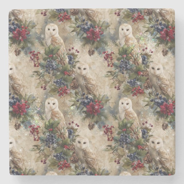 Porta-copo De Pedra Enchanting Floral Owl (Frente)