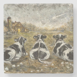Porta-copo De Pedra End of Day Cows Whimsical Farmhouse Cow Vintage