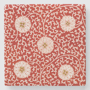 Porta-copo De Pedra Enfeite Chinês Owen Jones Floral Vermelho Branco