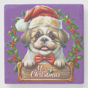 Porta-copo De Pedra Enfeites de natal de Cachorro Bonito - Feliz Natal