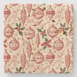 Porta-copo De Pedra Enfeites de Natal em Toile Vermelho Chinoiserie