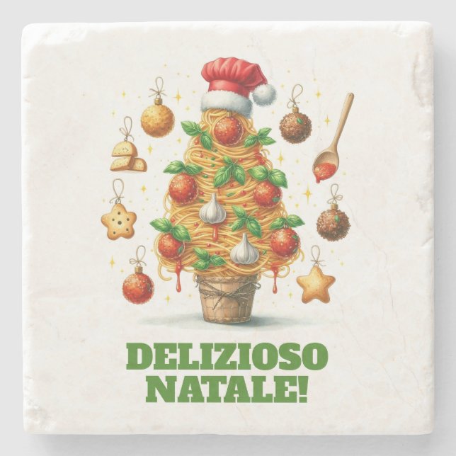 Porta-copo De Pedra Engraçada Árvore de Natal Delizioso Natale! (Frente)