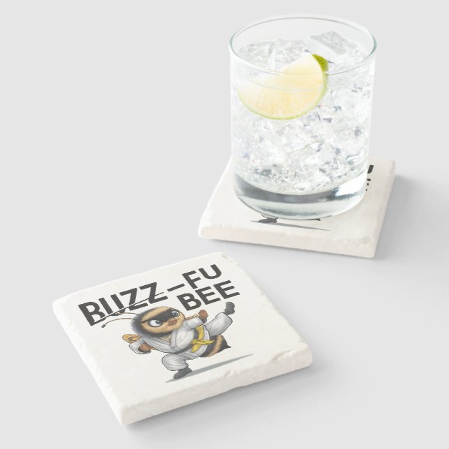 Porta-copo De Pedra Engraçado Buzz-Fu Bee Artes Marciais (Lateral)
