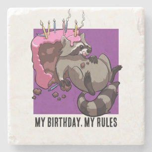 Porta-copo De Pedra Engraçado Raccoon My Birthday My Rules Cake Cartoo