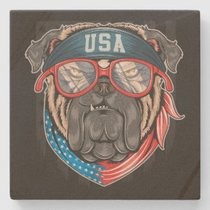 Porta-copo De Pedra Engraçado USA Bandana Bulldog em Óculos