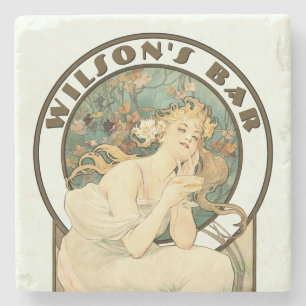Porta-copo De Pedra Era vitoriana Art Nouveau de Mucha Pub ou Bar