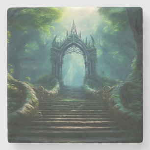 Porta-copo De Pedra Escadas à Porta Antiga na Floresta Encantada