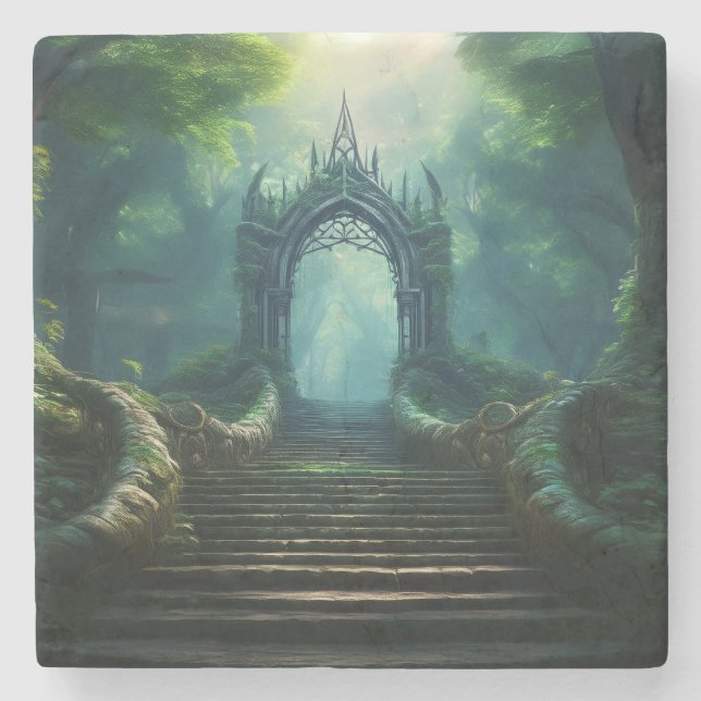 Porta-copo De Pedra Escadas à Porta Antiga na Floresta Encantada (Frente)