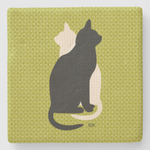Porta-copo De Pedra Escolher Cor Preta Gato Branco Duo Yin Yang Estilo