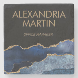 Porta-copo De Pedra Escritório Moderno Azul Marinho Dourado Mármore Br