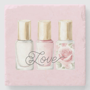 Porta-copo De Pedra Esmalte Rosa Floral Bege Rosado