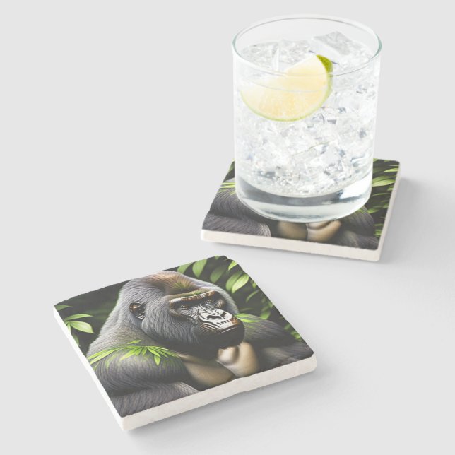 Porta-copo De Pedra Espantoso Prateado Gorila de trás - Rei Selvagem (Lateral)
