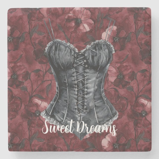 Porta-copo De Pedra Espartilho Vermelho Borgonha Preto (Frente)