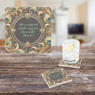 Porta-copo De Pedra Espesso Quadro de Pena de Pavão Personalizável