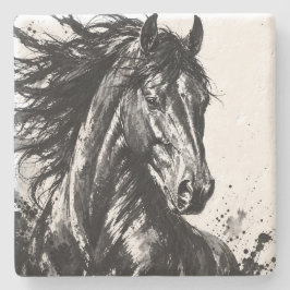 Porta-copo De Pedra Espírito Selvagem em Tinta | Arte de Cavalo Preto 